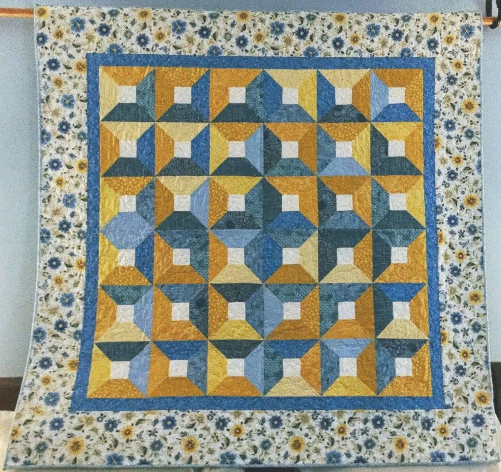 Blue and Yellow hourglass Quilt