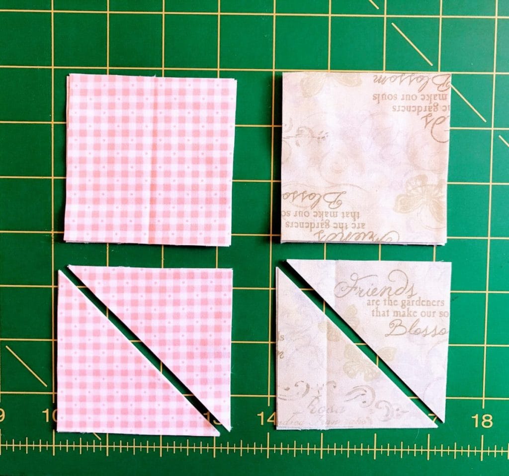 Showing the squares cut into triangles
