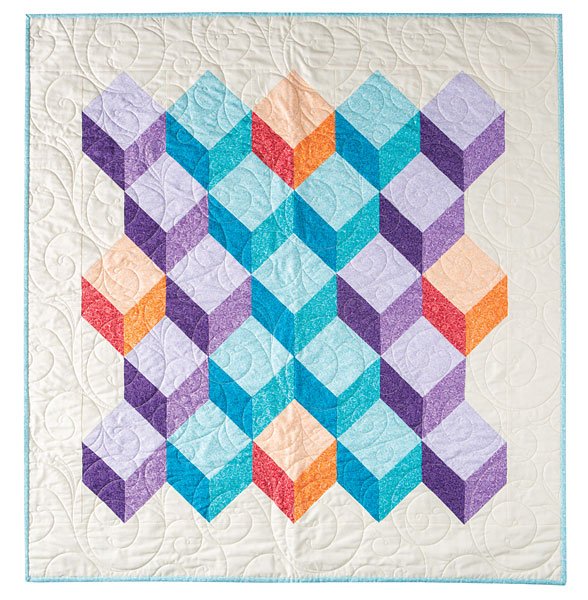 This quilt of illusion is easy to piece using just square blocks! Finishes about 38" x 41", perfect for a crib, lap or wheelchair quilt. #quilt #pattern #download #scrapdash