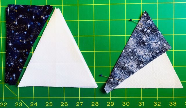 Stitching the side of the triangle to the center triangle in a Triangle in a Square Quilt Block