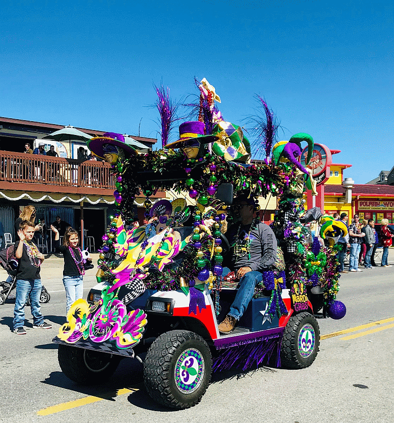 Mardi Gras decorated Golf Cart