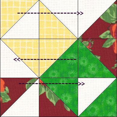 Summer Poppies Quilt Section showing pressing instructions