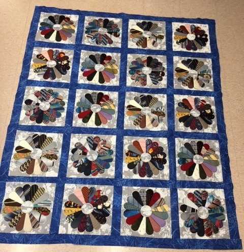 Dresden Plate Quilt Made with Men's Ties