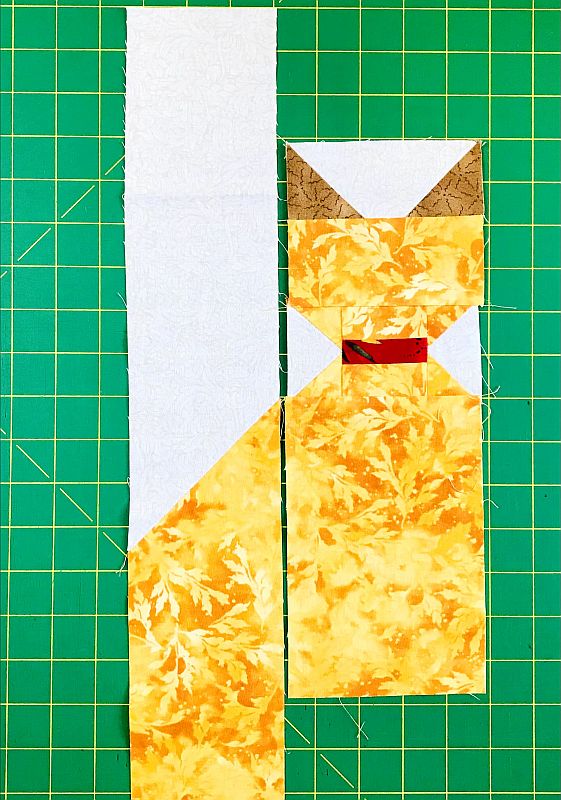 Piecing the quilt block named Harvey, the Bengal cat