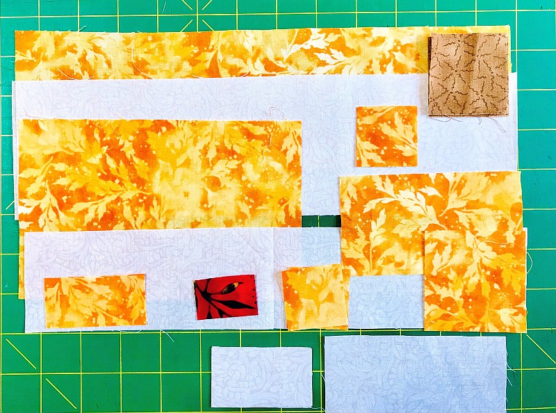 Fabric choices for the quilt block named Harvey, the Bengal cat