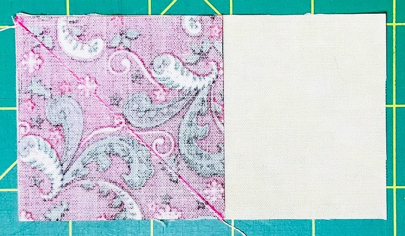 The First Step in Making a Flying Goose Quilt Block using Squares