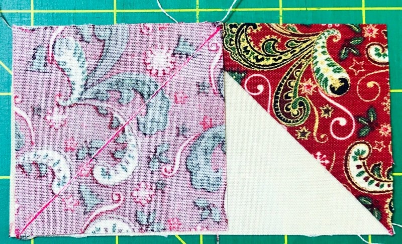 The Third Step in Making a Flying Goose Quilt Block using Squares