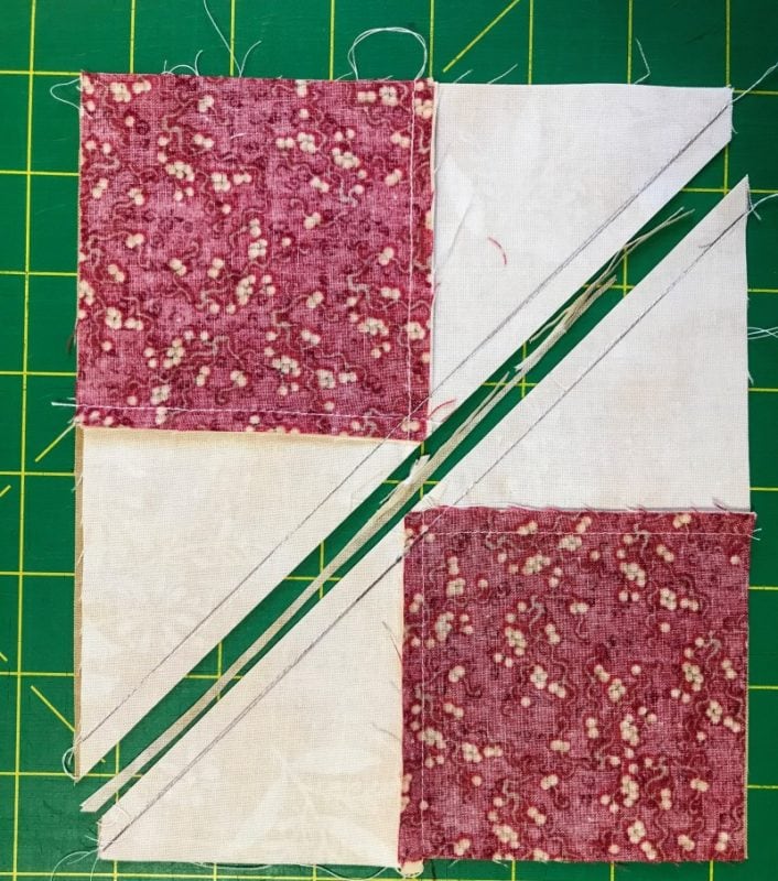 Cutting between the lines of shaded four-patch quilt block