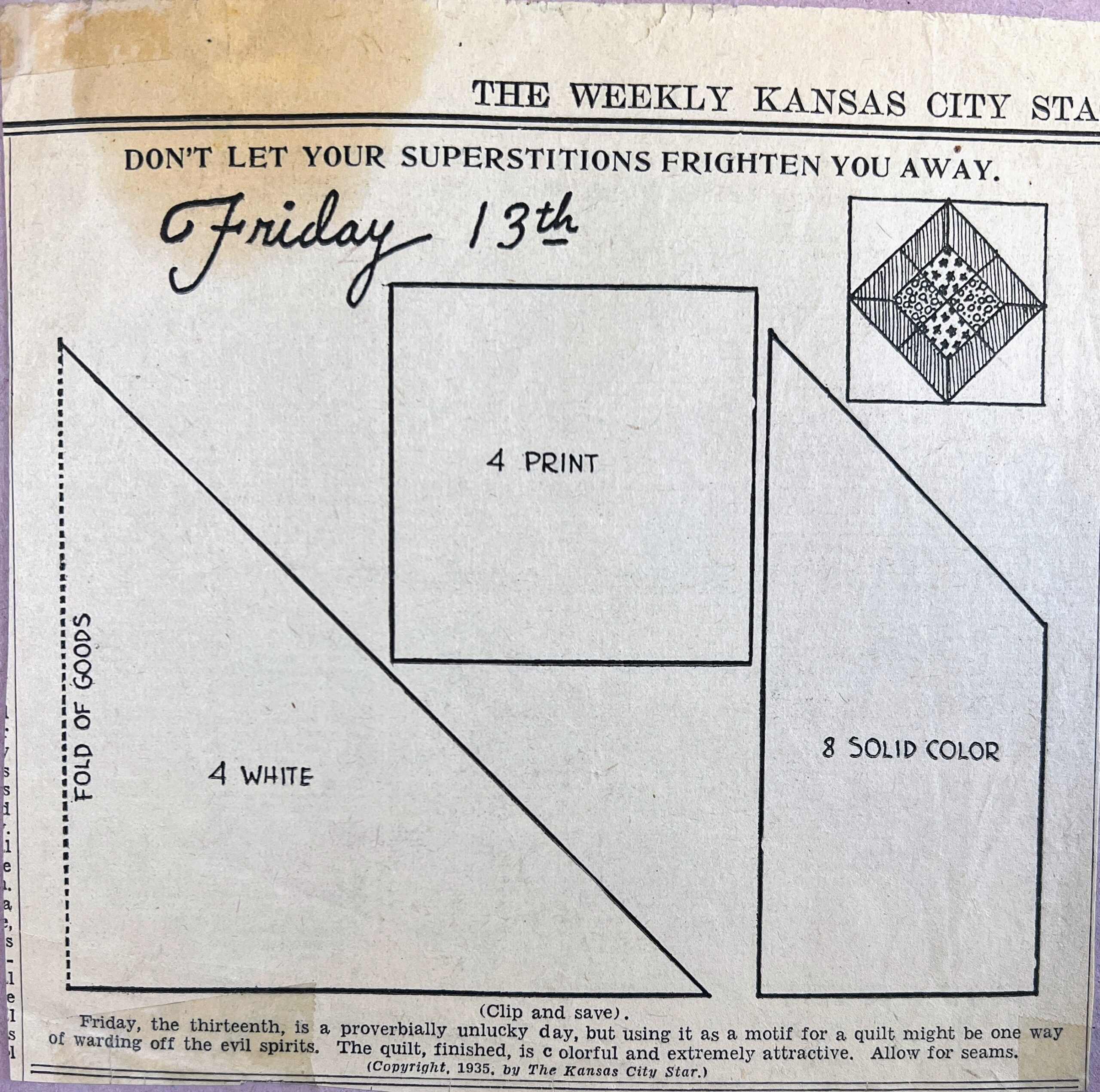 Kansas City Star Quilt Pattern from 1935