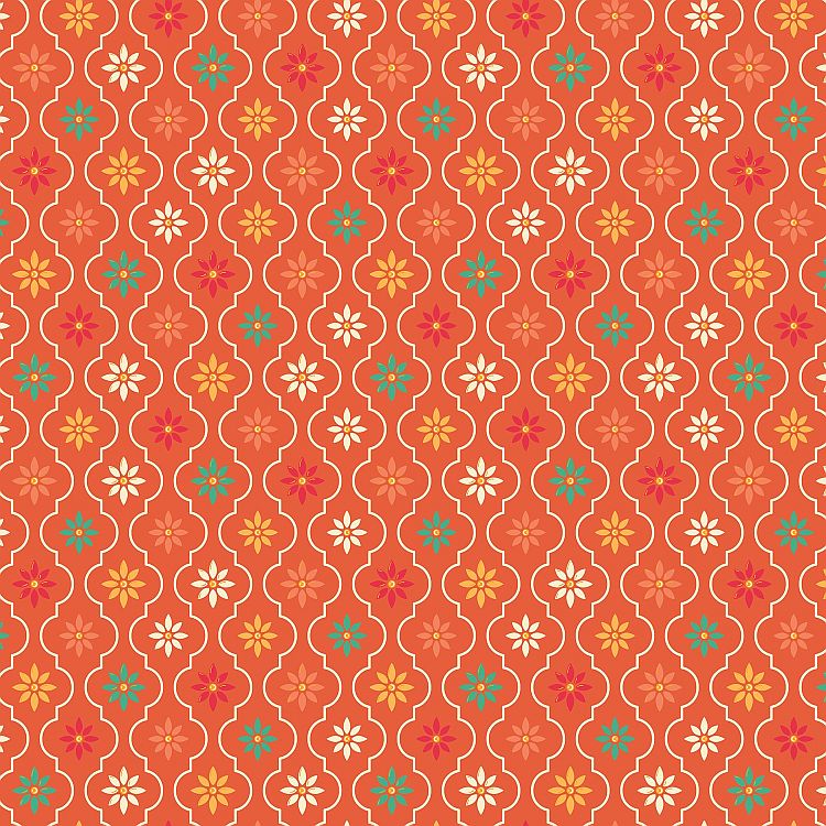 Autumn Flowers on a Pumpkin Background Quilt Fabric