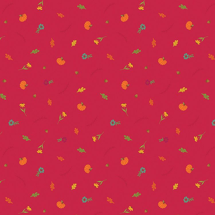 Flowers, Leaves, Acorns, and Pumpkins on a Berry ground