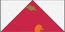 A red triangular surface hints at Making Flying Geese Quilt Blocks, featuring a small orange pumpkin and a green leaf, set against a white patterned background.