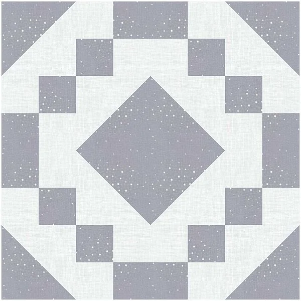 Vintage gray and white ceramic tile with geometric pattern and dotted accents, ideal for kitchen or bathroom decor.