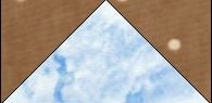 A triangle filled with a cloudy sky pattern overlaps a brown background with diagonal lines and white dots, creating a design reminiscent of a Sea Star Quilt Block.