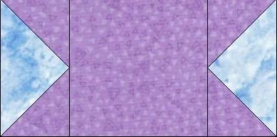 A rectangular Sea Star Quilt Block pattern with a purple center and two blue and white marbled triangles on each end, forming an envelope-like shape. Black lines separate the shapes.